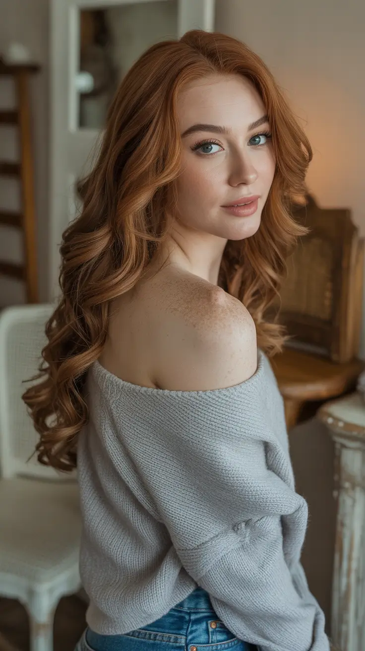 winter hair colors auburn ideas 2025-2026 Soft Caramel Auburn Curls