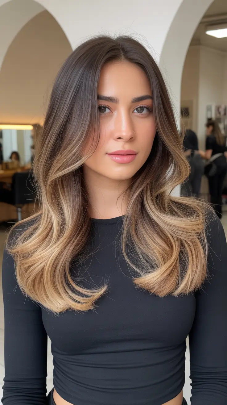 winter hair colors balayage ideas 2025-2026 Soft Sand Balayage with Face-Framing Glow