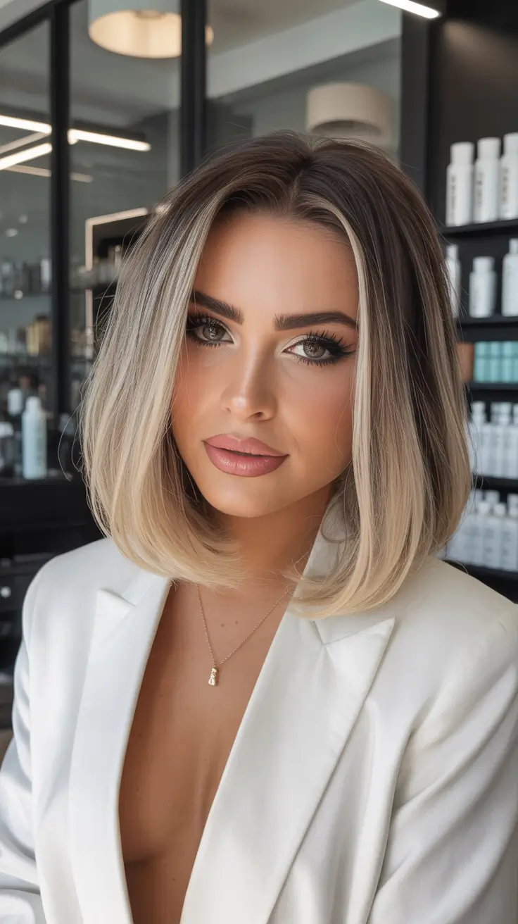 winter hair colors balayage ideas 2025-2026 Modern Vanilla Blonde Bob