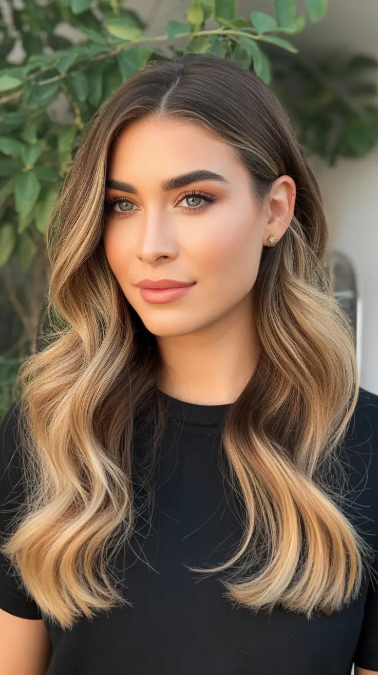 winter hair colors balayage ideas 2025-2026 Honey Cream Balayage with Polished Waves