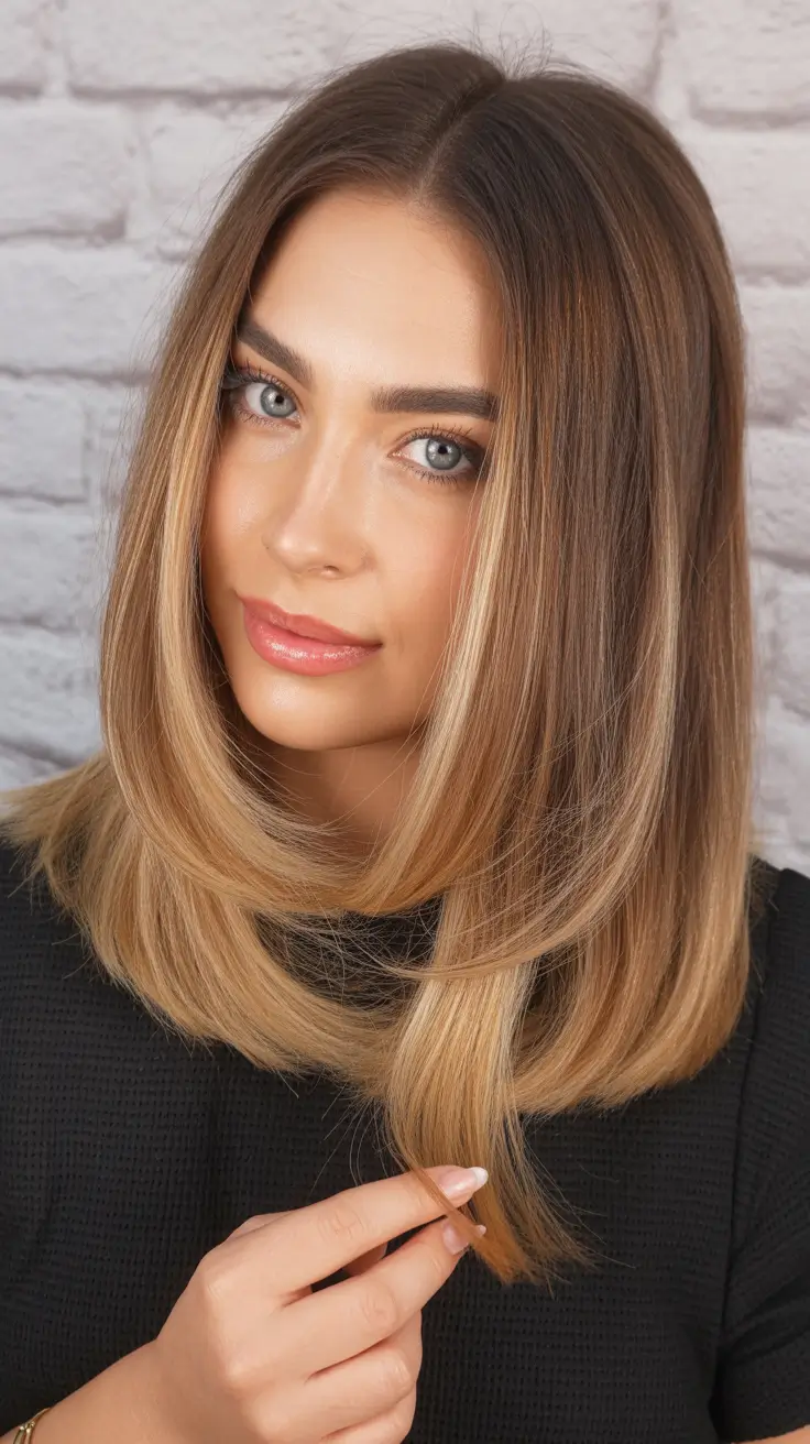 winter hair colors balayage ideas 2025-2026 Rooted Honey Blonde Bob