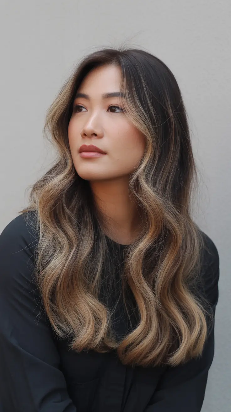 winter hair colors balayage ideas 2025-2026 Soft Frosted Waves with Dimensional Balayage
