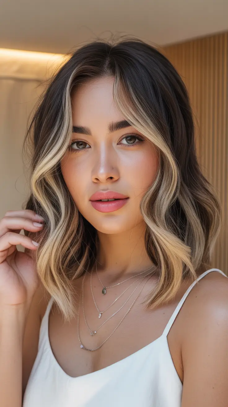 winter hair colors balayage ideas 2025-2026 Chic Medium Bob with Vanilla Balayage