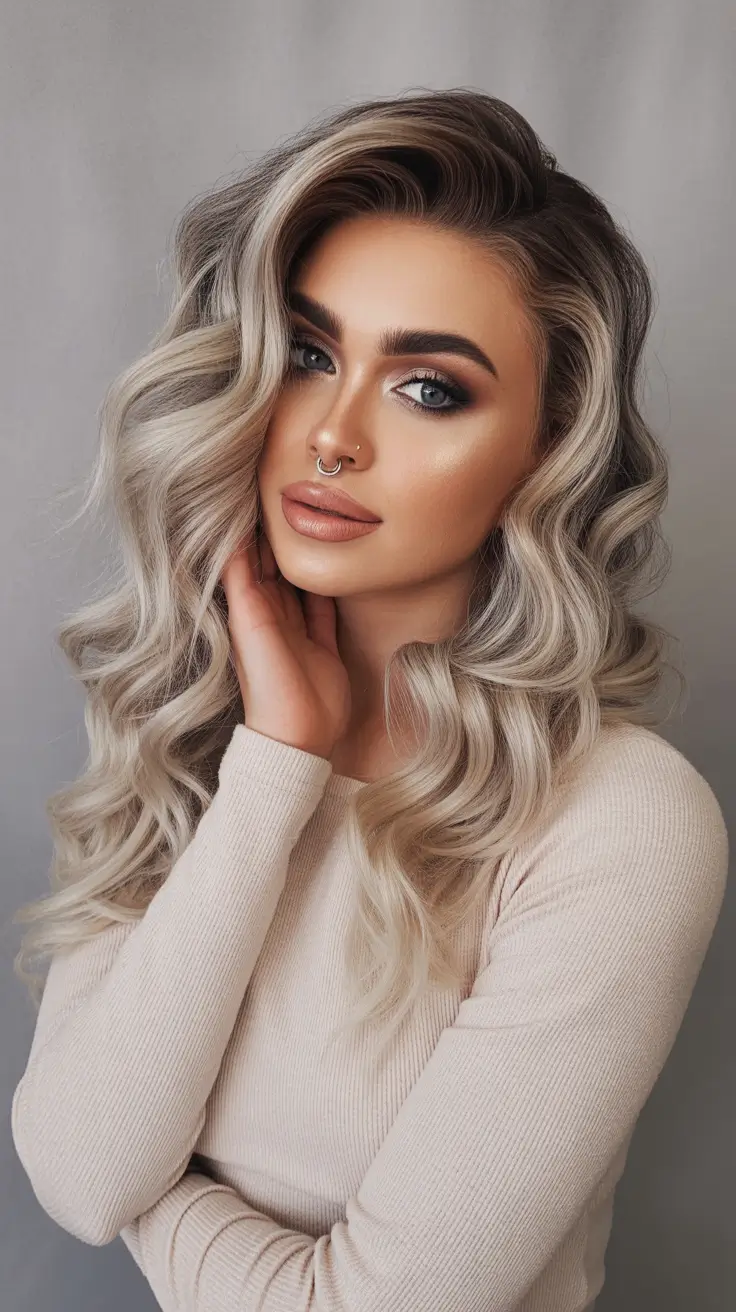 winter hair colors balayage ideas 2025-2026 Cool Icy Blonde Glam