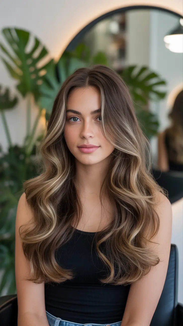 winter hair colors balayage ideas 2025-2026 Golden Ash Balayage with Soft Volume