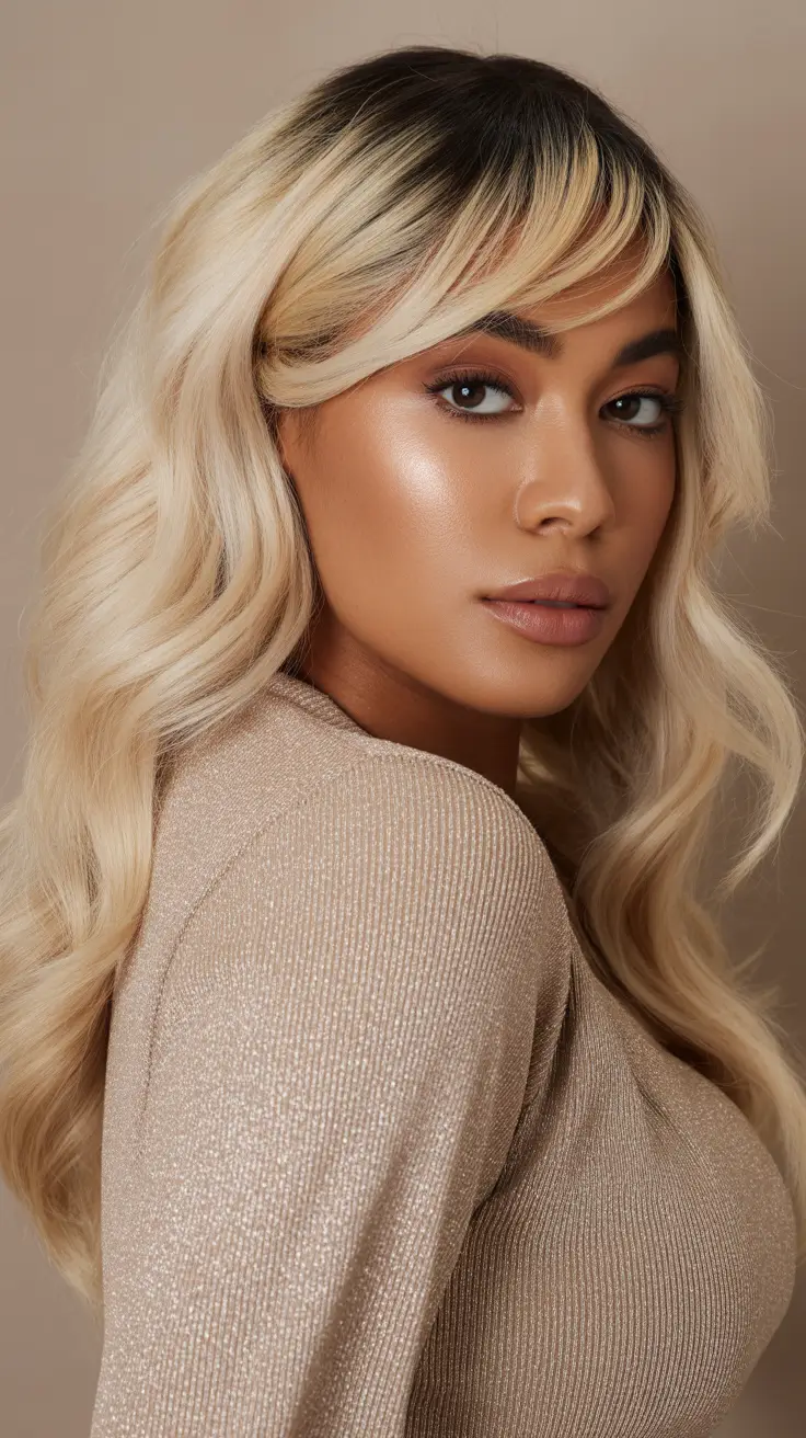 winter hair colors dark skin ideas 2025 - 2026 Vanilla Cream Blonde with Soft Roots