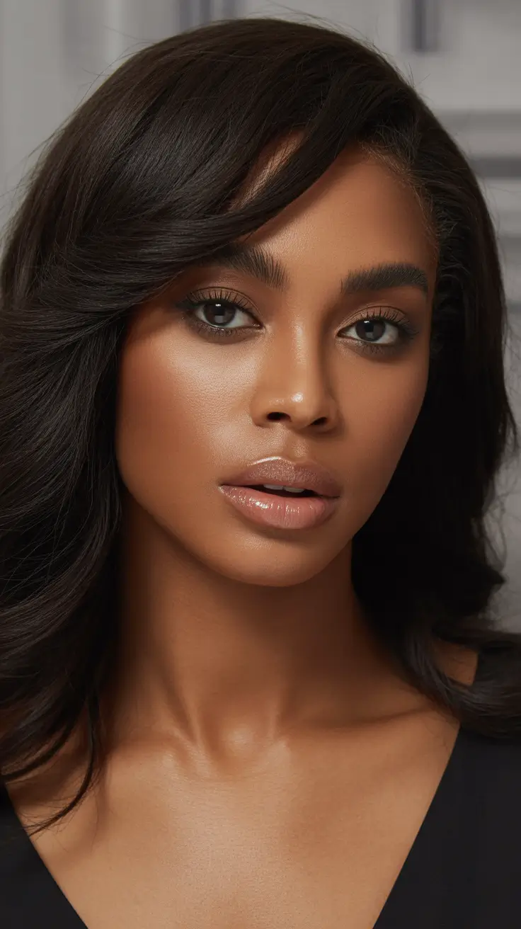 winter hair colors dark skin ideas 2025 - 2026 Midnight Brunette with Volume