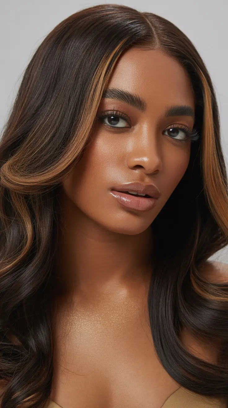 winter hair colors dark skin ideas 2025 - 2026 Golden Face-Framing Highlights