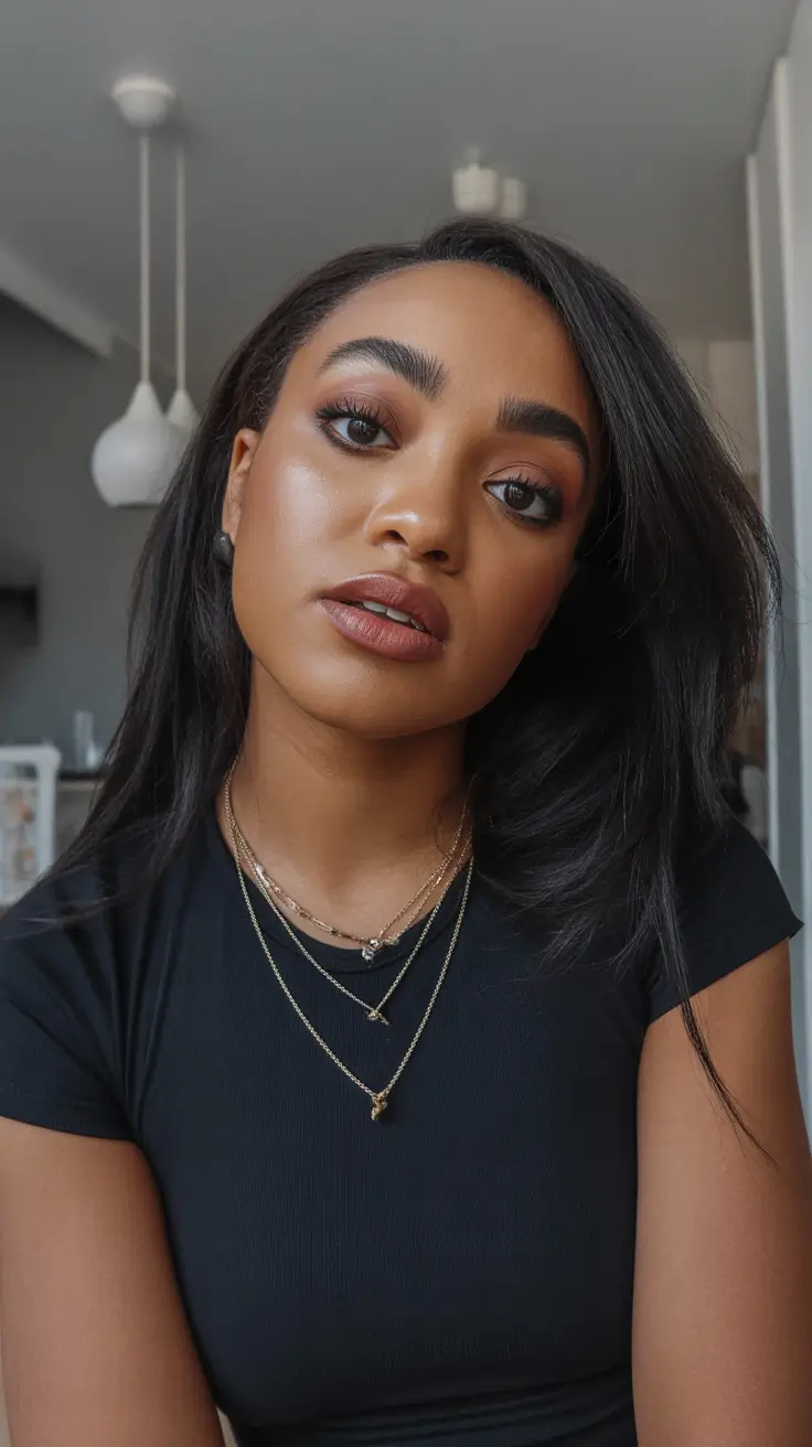 winter hair colors dark skin ideas 2025 - 2026 Jet Black Elegance with Minimal Layers