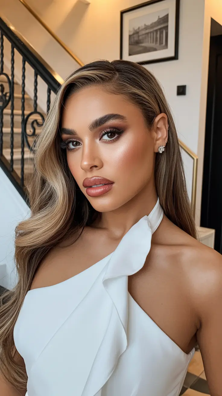 winter hair colors dark skin ideas 2025 - 2026 Honey Beige Balayage Waves