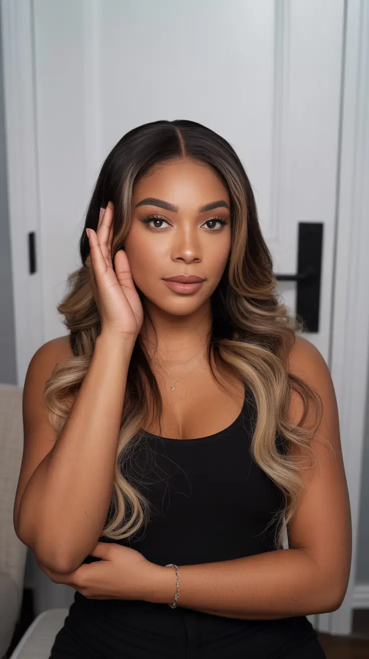 winter hair colors for black women ideas 2025 / 2026 Rooted Blonde Balayage