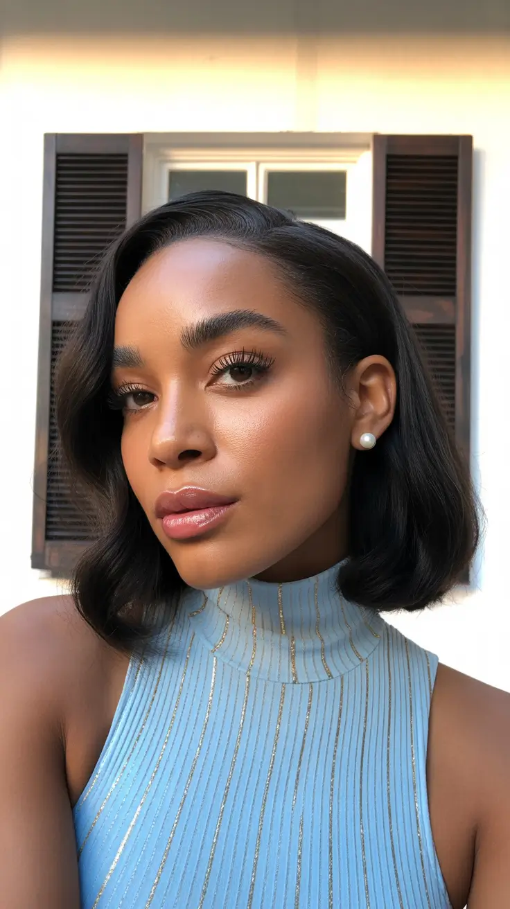 winter hair colors for black women ideas 2025 / 2026 Classic Glossy Bob with Jet Tones