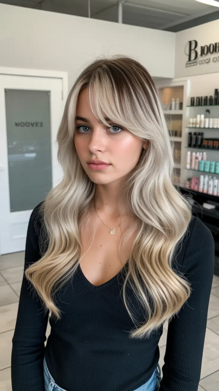 winter hair colors for blondes ideas 2025 - 2026 Icy Ash Blonde with Curtain Bangs