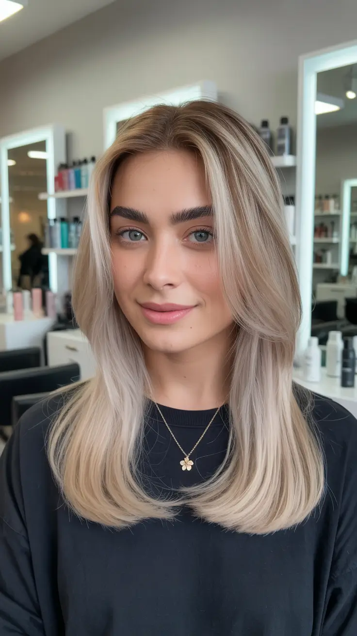 winter hair colors for blondes ideas 2025 - 2026 Soft Beige Melt with Brown Highlights