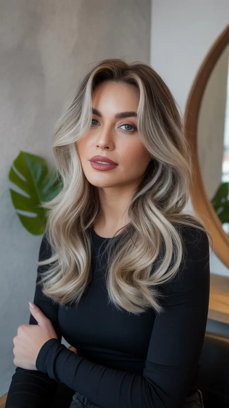 winter hair colors for blondes ideas 2025 - 2026 Dimensional Ash Bronde Waves