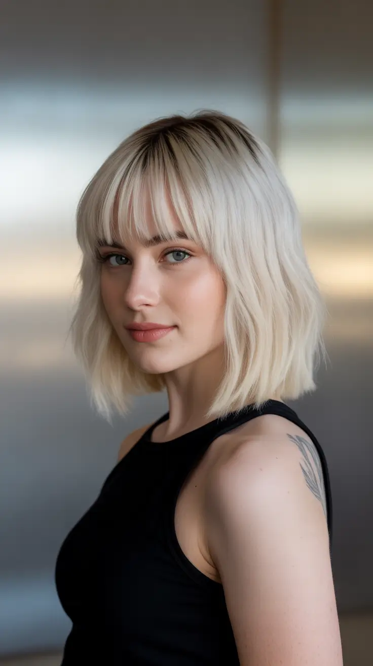 winter hair colors for blondes ideas 2025 - 2026 Frosted Short Bob with Bangs