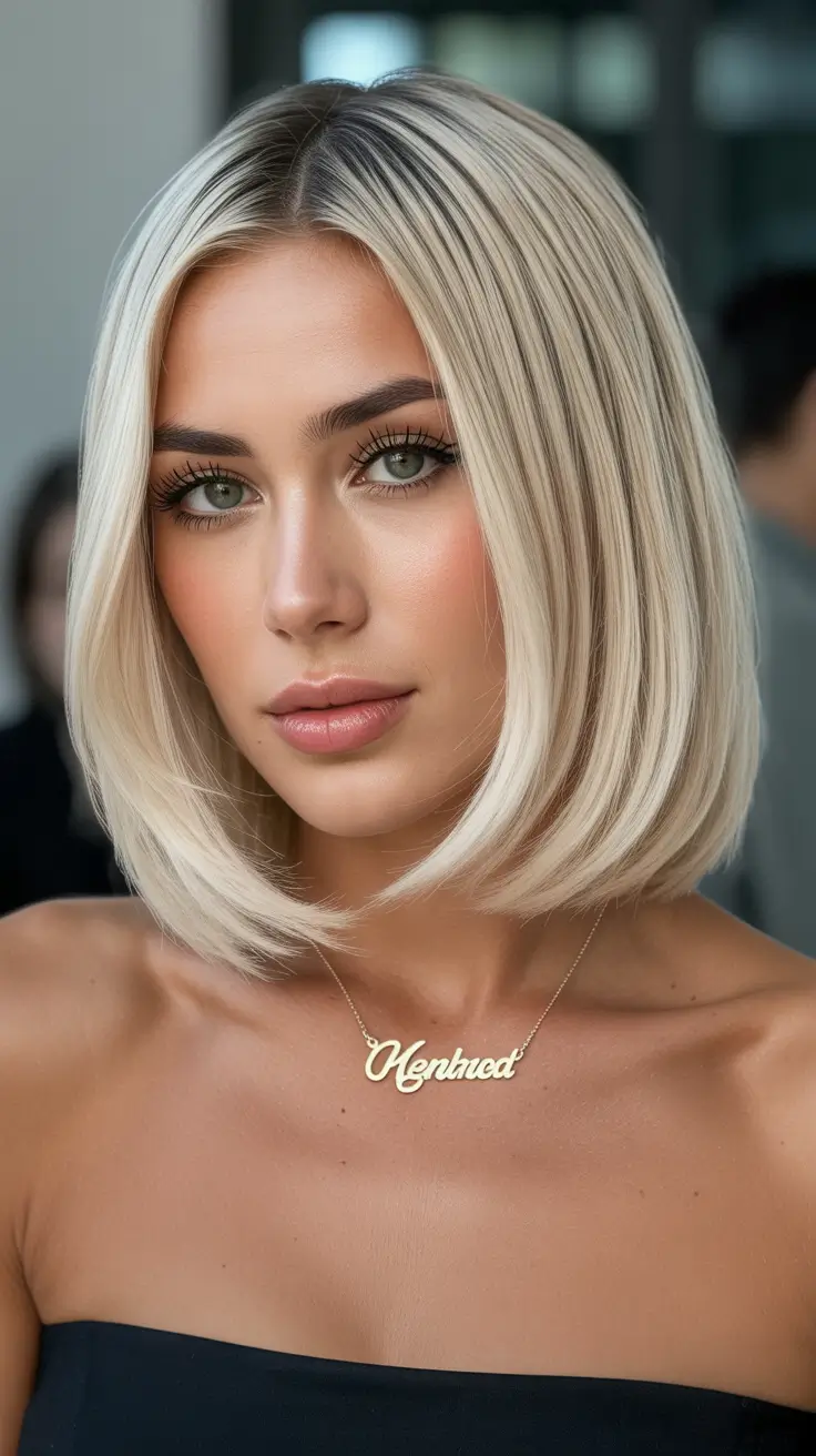 winter hair colors for blondes ideas 2025 - 2026 Clean Frosted Blonde Bob