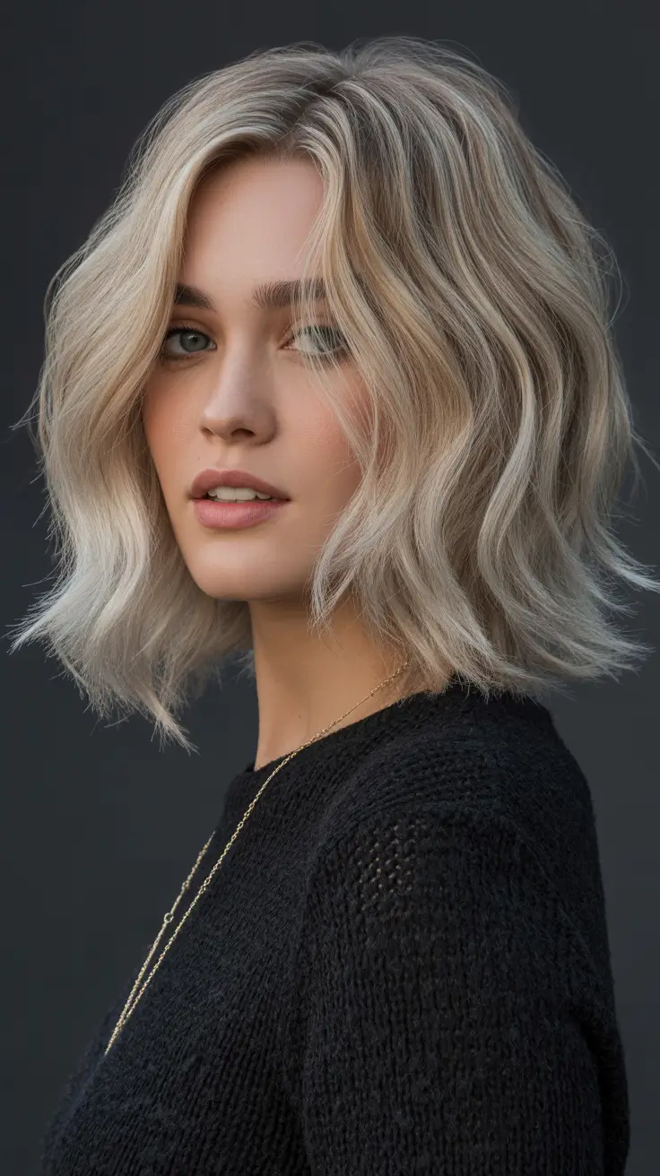 winter hair colors for blondes ideas 2025 - 2026 Cool-Toned Wavy Lob