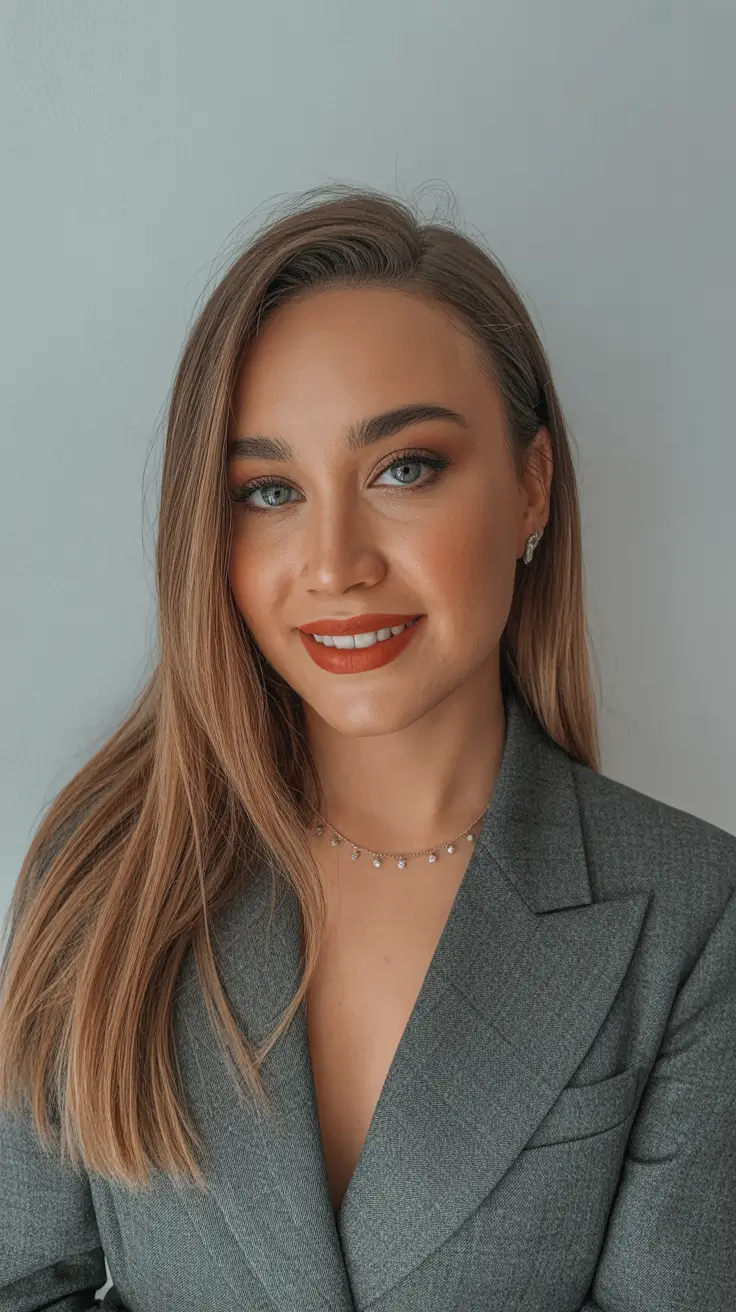 winter hair colors for brown hair ideas 2025 / 2026 Cool Beige Brown Sleek Look