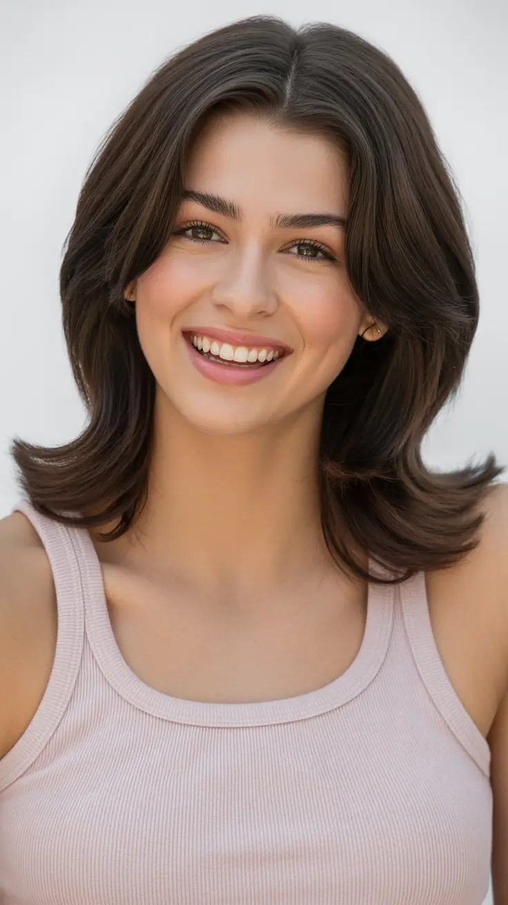 winter hair colors for brown hair ideas 2025 / 2026 Layered Soft Brown Shag