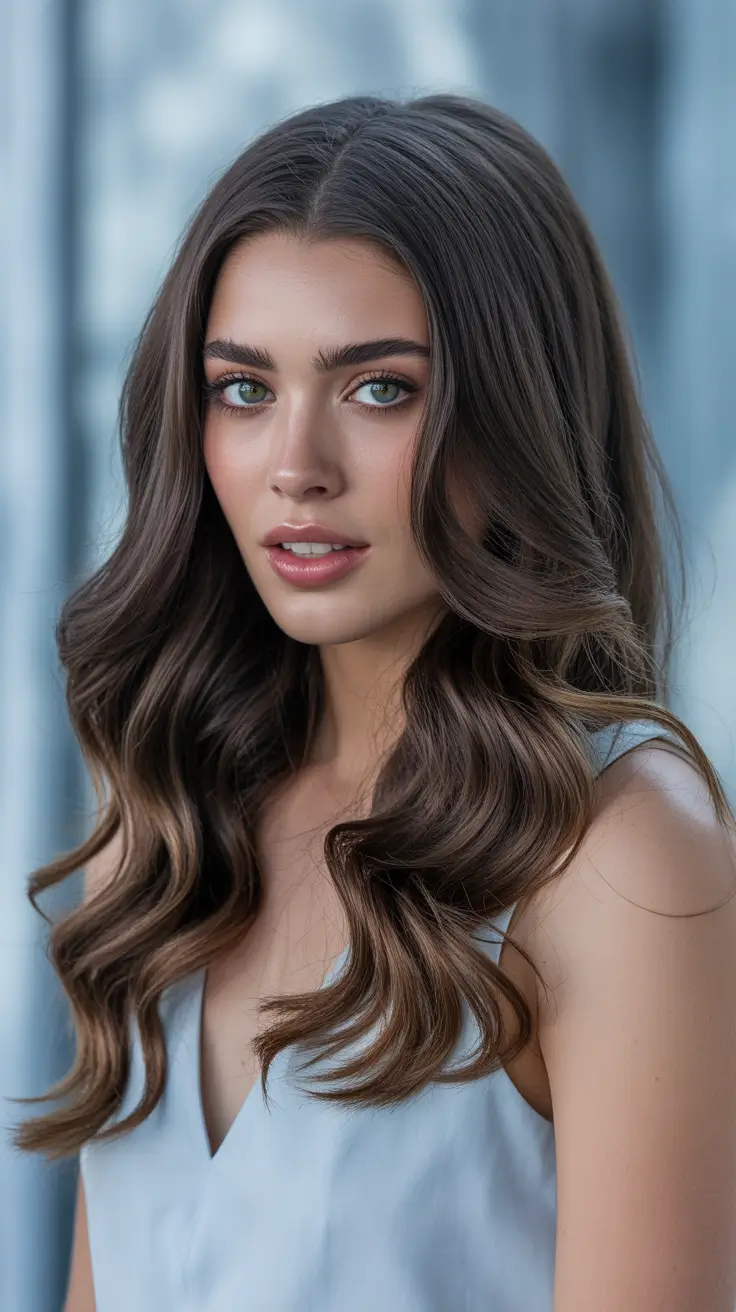 winter hair colors for brown hair ideas 2025 / 2026 Cool Chocolate Balayage
