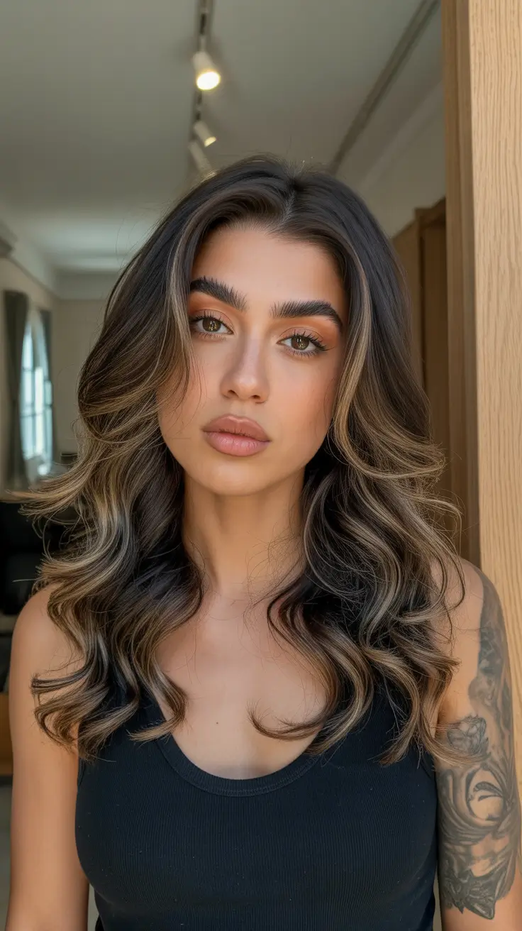 winter hair colors for brown hair ideas 2025 / 2026 Balayage Curls with Warm Dimension