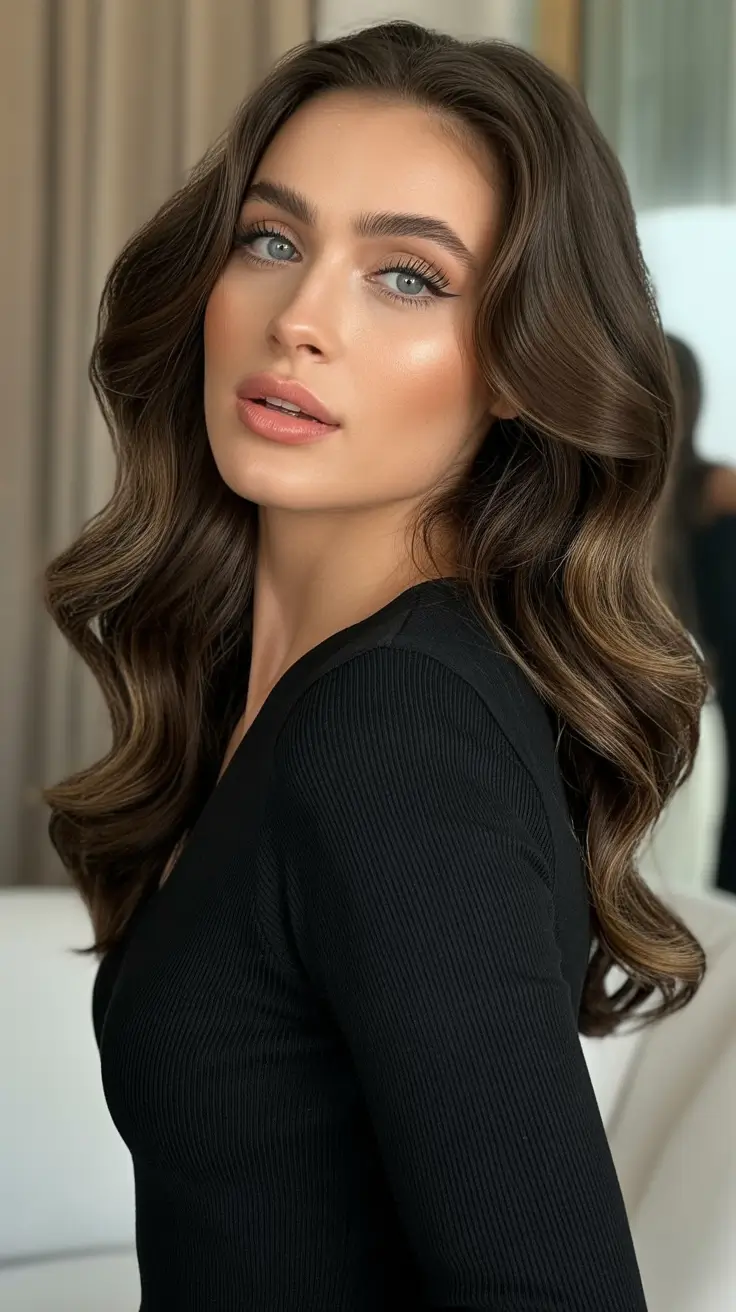 winter hair colors for brown hair ideas 2025 / 2026 Classic Waves in Deep Chocolate