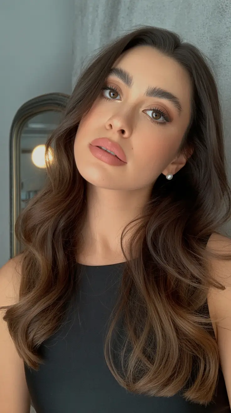 winter hair colors for brown hair ideas 2025 / 2026 Subtle Chestnut Balayage Waves