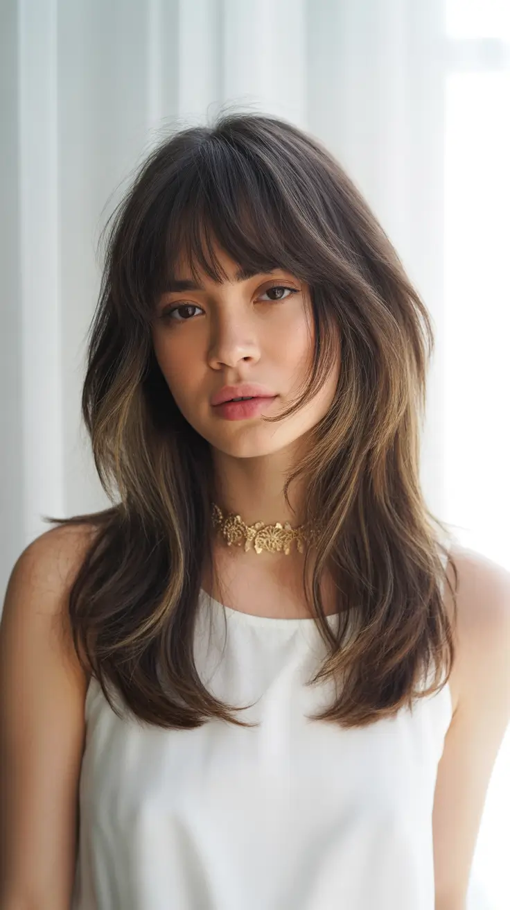 winter hair colors for brown hair ideas 2025 / 2026 Soft Brown Layers with Light Balayage