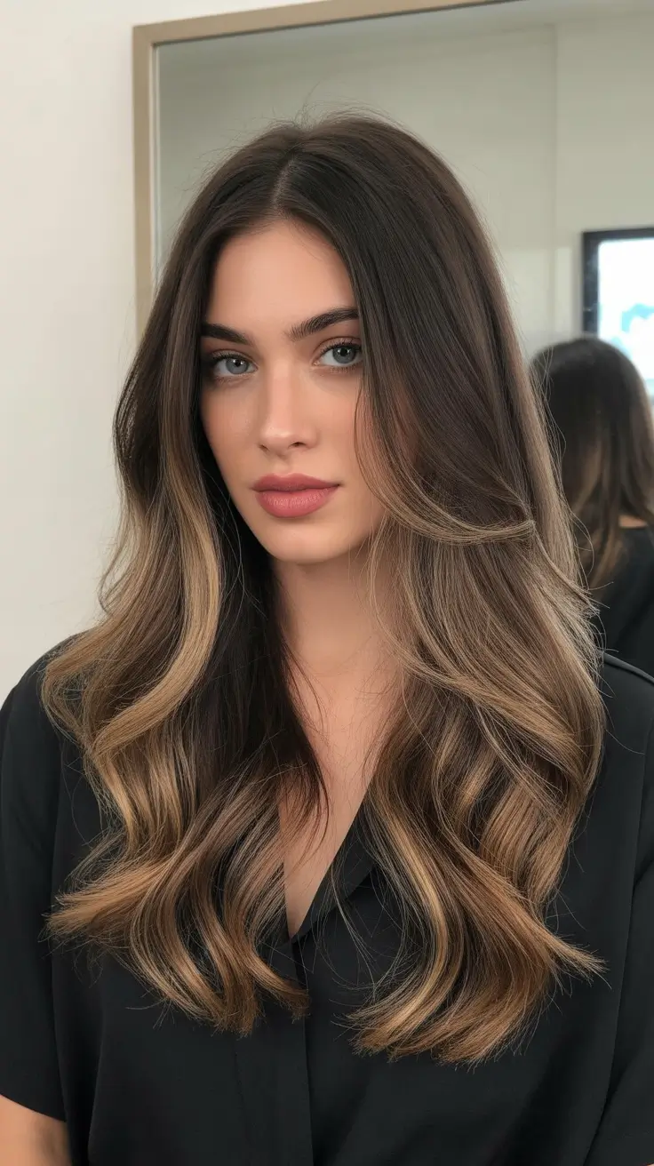 winter hair colors for brunettes ideas 2025-2026 Honey Ash Balayage