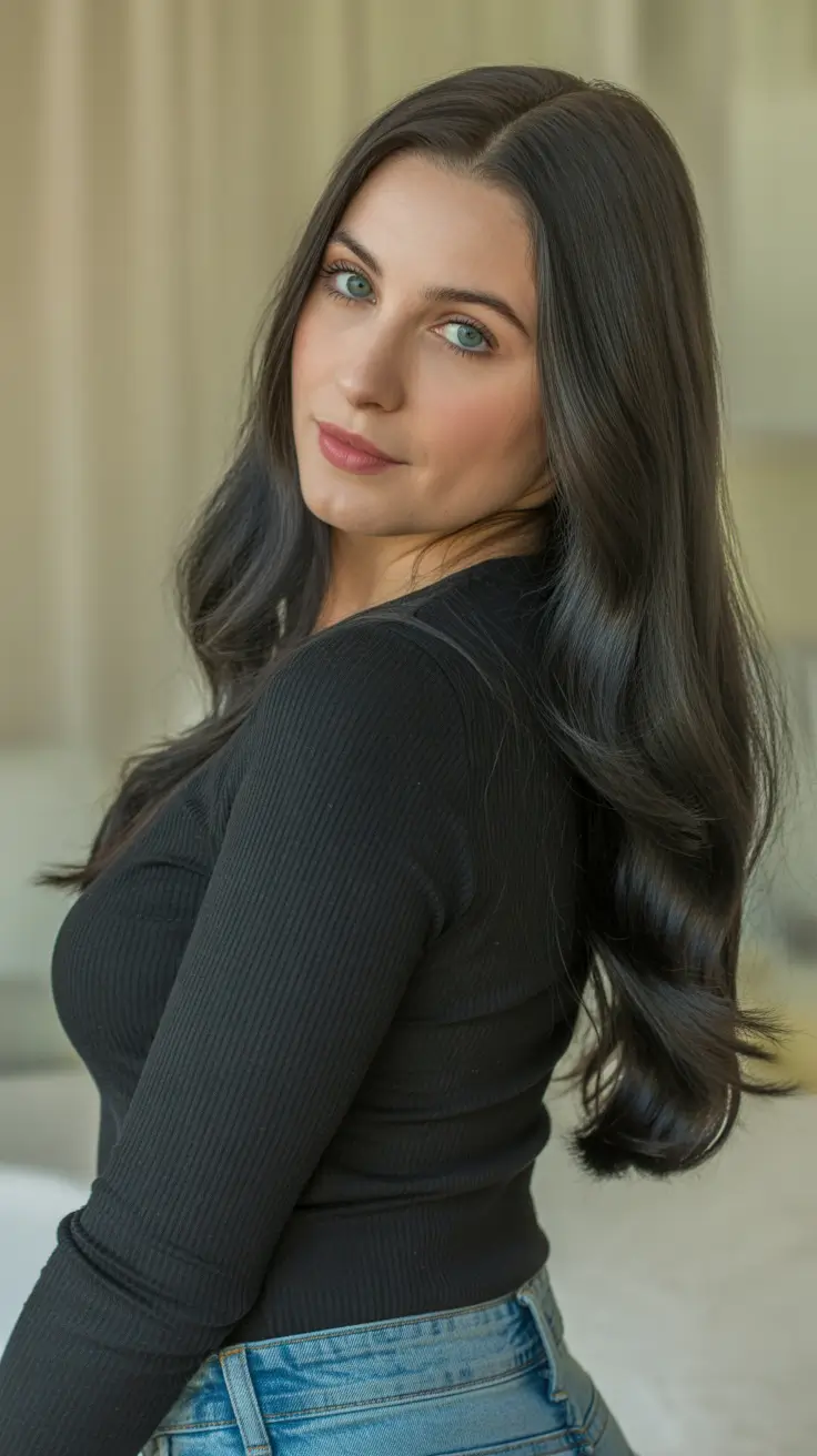 winter hair colors for brunettes ideas 2025-2026 Midnight Raven Shine