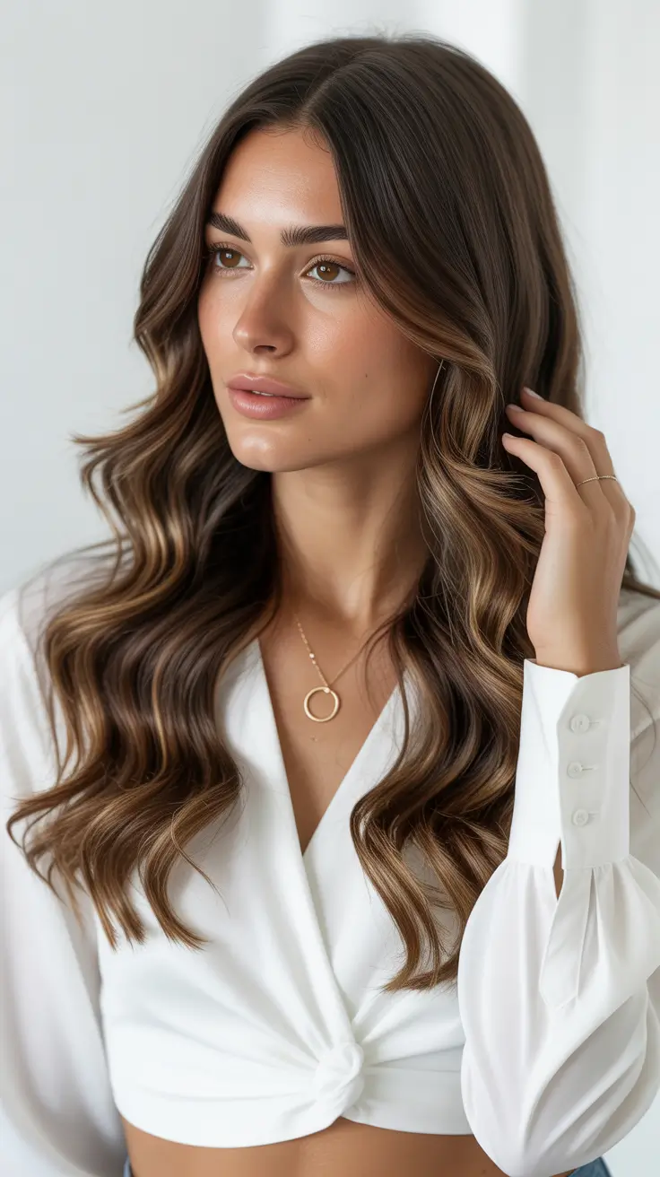winter hair colors for brunettes ideas 2025-2026 Golden Mocha Melt