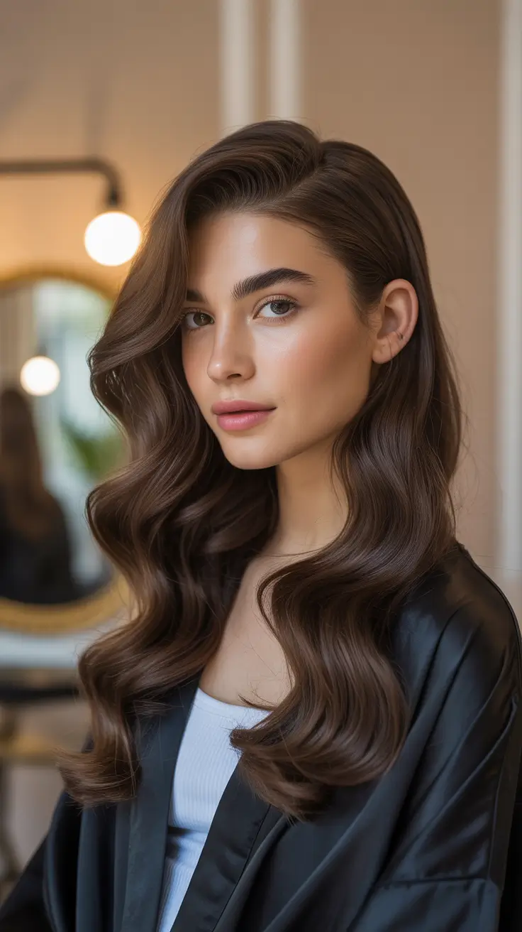 winter hair colors for brunettes ideas 2025-2026 Cocoa Velvet Waves
