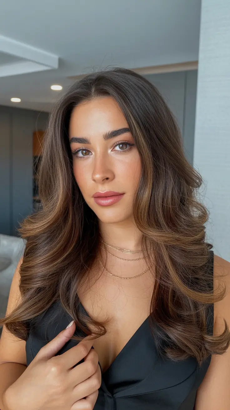 winter hair colors for brunettes ideas 2025-2026 Dimensional Chocolate Blowout