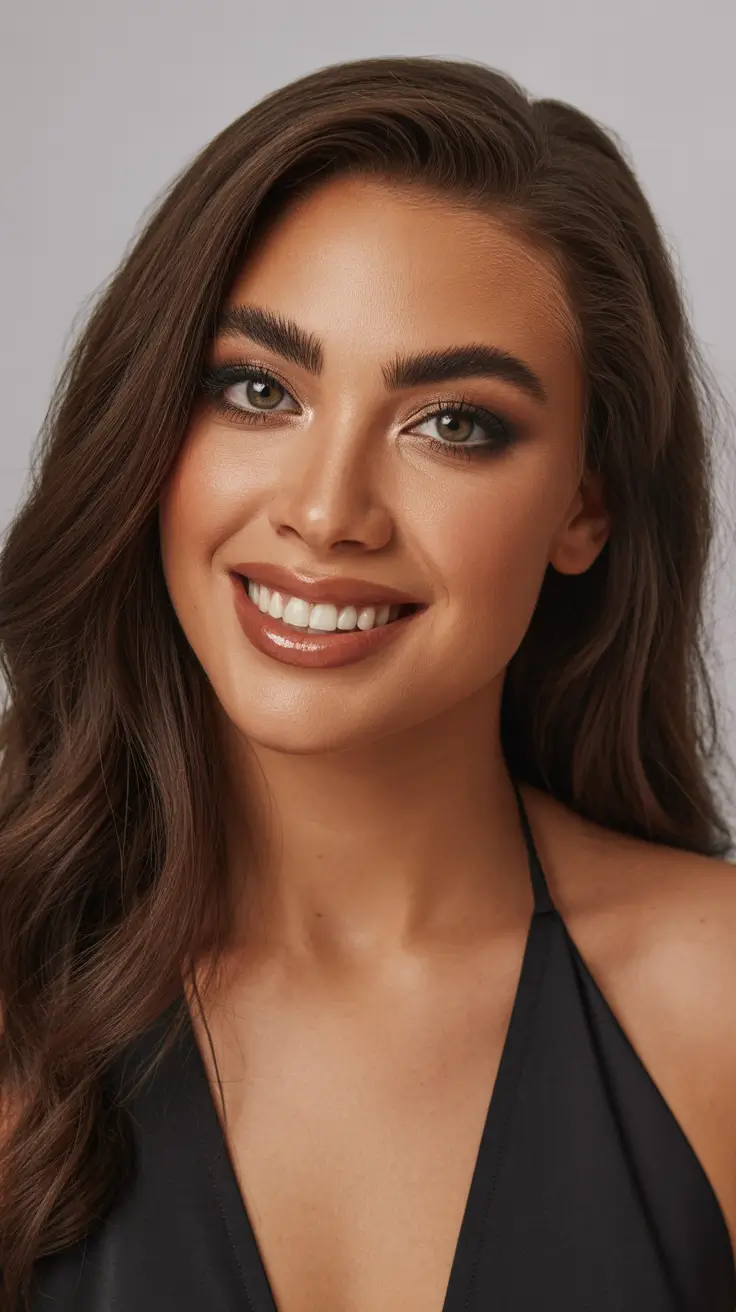 winter hair colors for brunettes ideas 2025-2026 Chestnut Glow Waves