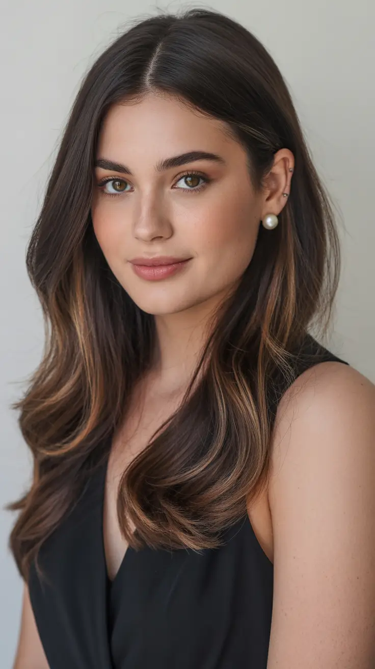 winter hair colors for brunettes ideas 2025-2026 Soft Money Piece Elegance