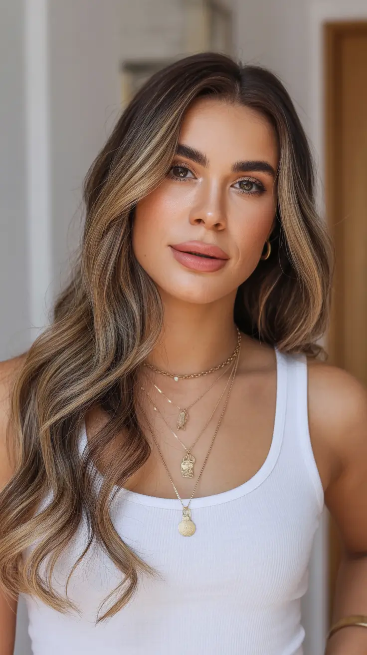 winter hair colors highlights ideas 2025 - 2026 Warm Brunette with Golden Veins