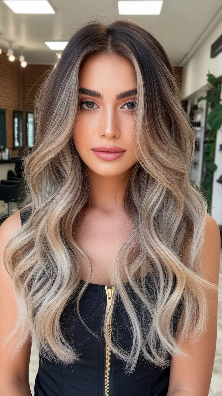 winter hair colors highlights ideas 2025 - 2026 Frosted Brunette Dimension