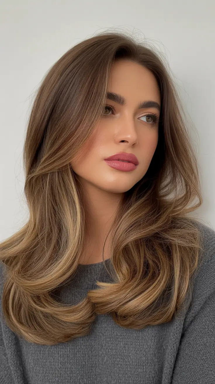 winter hair colors highlights ideas 2025 - 2026 Honey Ash Mid-Length Layers