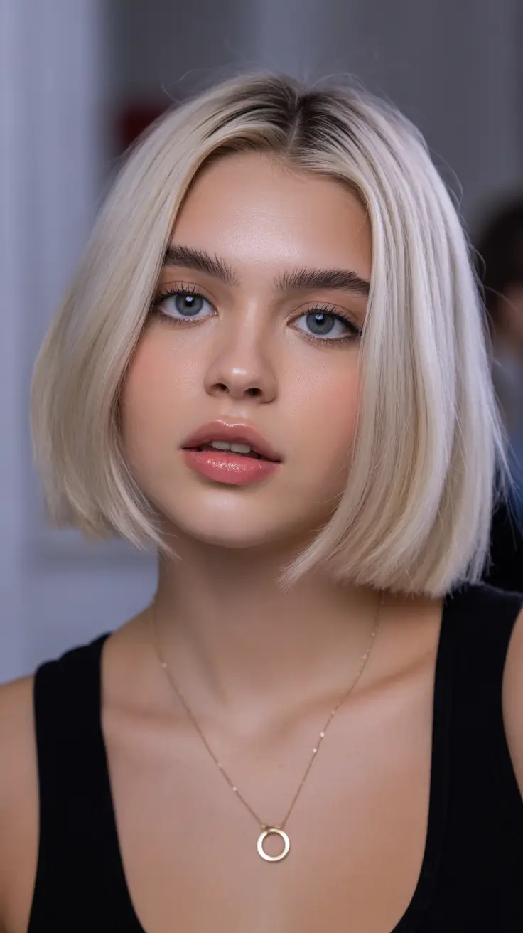 Winter Haircuts for Round Faces 2025-2026 Style Guide Frosted Vanilla Bob