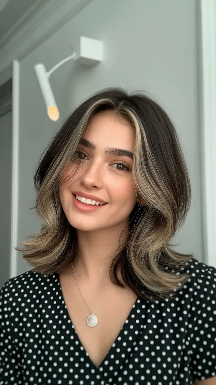 Winter Haircuts for Round Faces 2025-2026 Style Guide Contrast Money Piece
