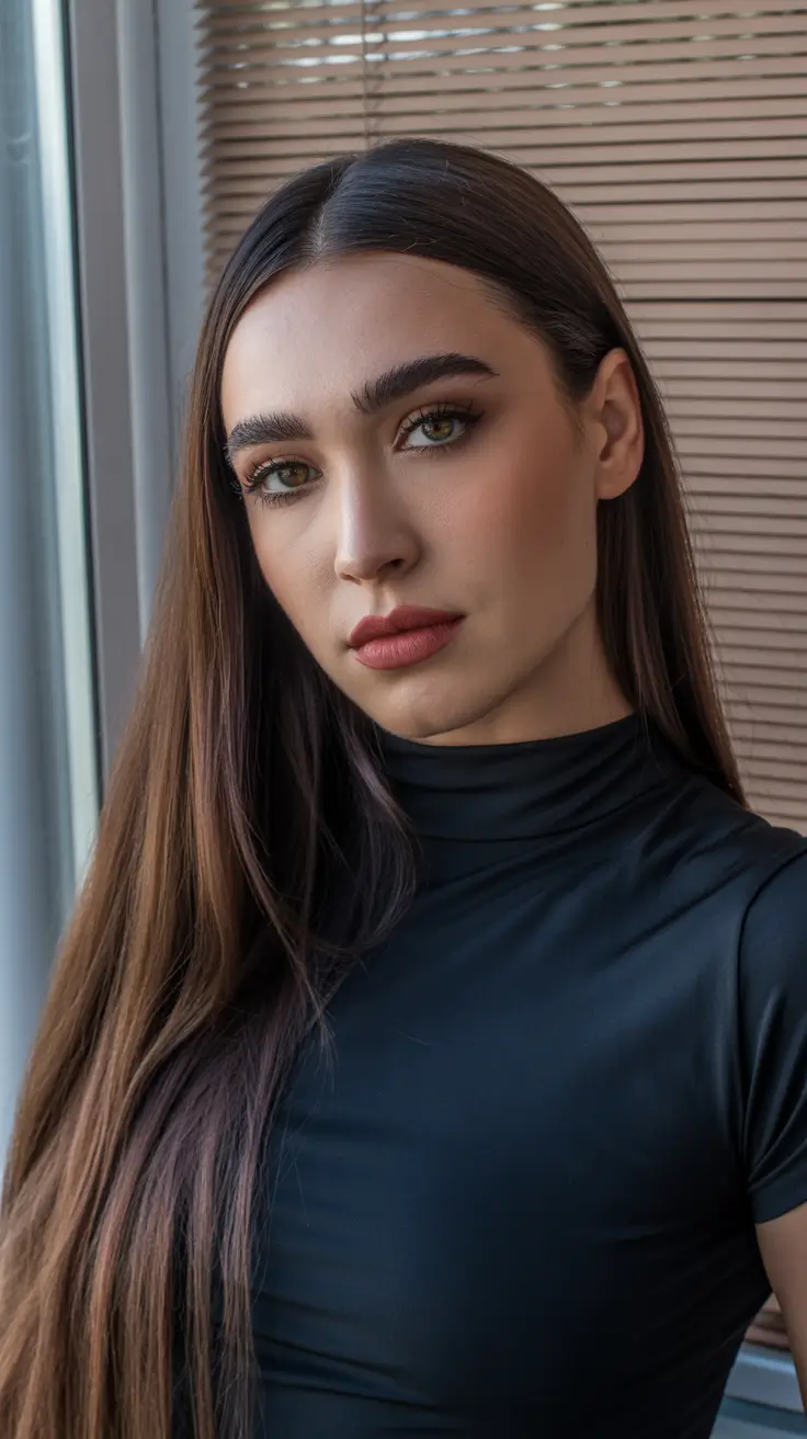 Winter Haircuts for Round Faces 2025-2026 Style Guide Straight Chestnut Elegance