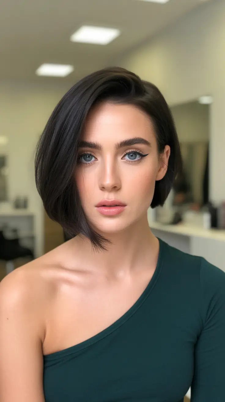 Winter Haircuts for Round Faces 2025-2026 Style Guide Asymmetric Jet Black Bob