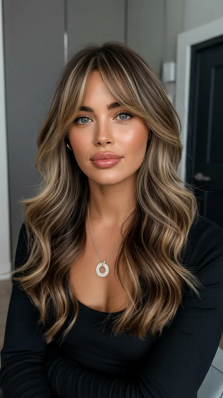 Winter Haircuts for Round Faces 2025-2026 Style Guide Soft Caramel Layers with Curtain Bangs