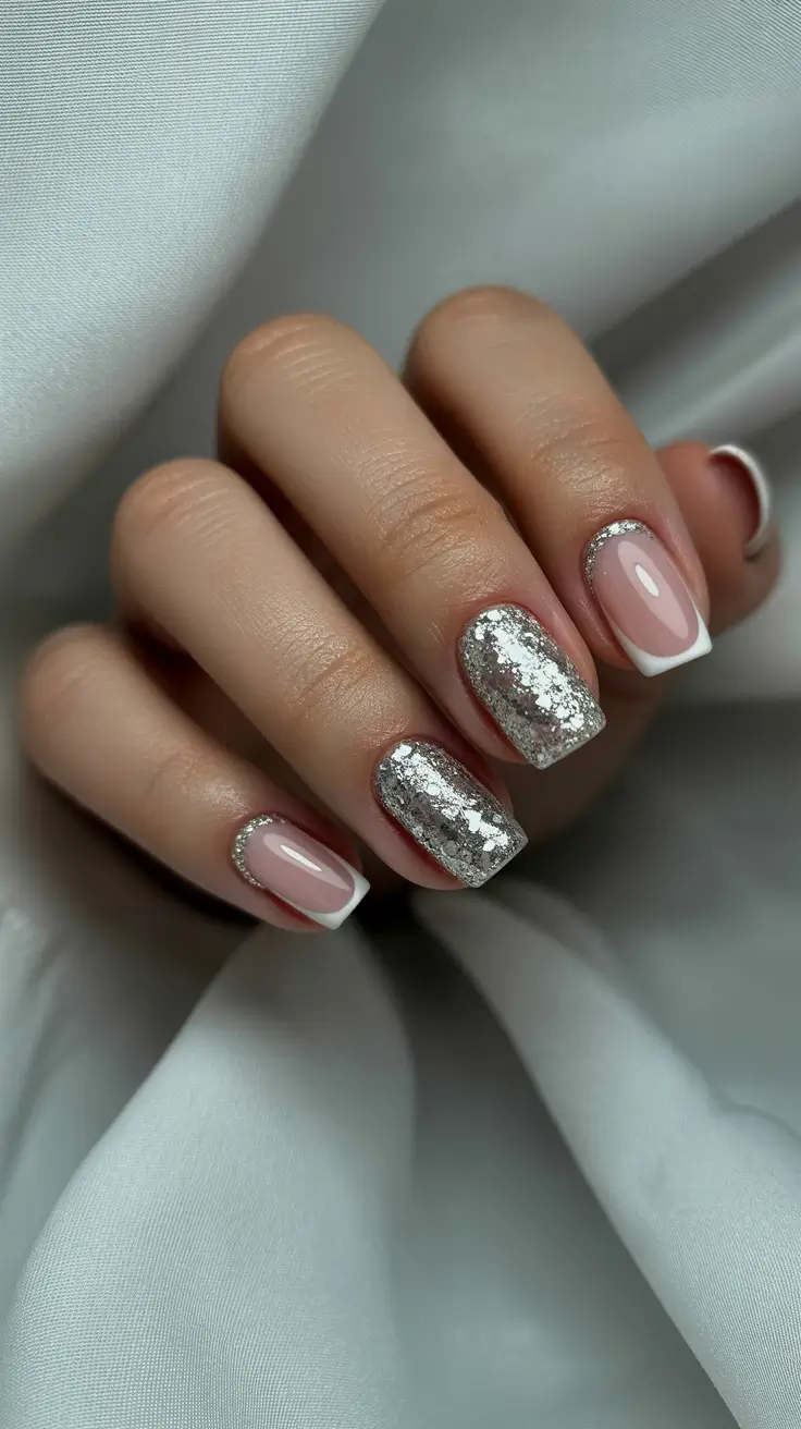 winter nails design and color ideas 2025-2026 Silver Frost French Magic