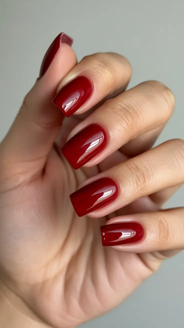 winter nails design and color ideas 2025-2026 Classic Scarlet Perfection