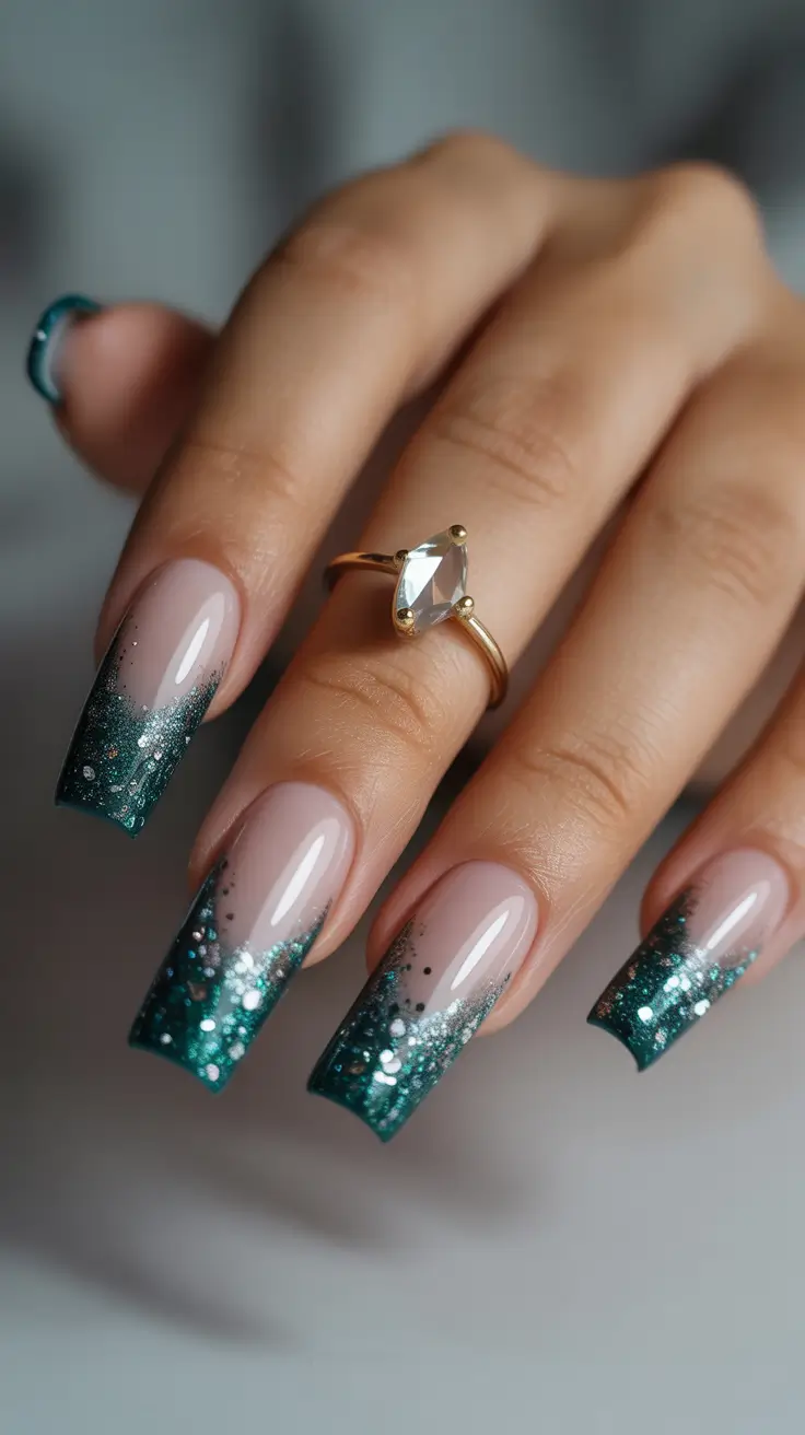 winter nails design and color ideas 2025-2026 Frosted Forest Gradient