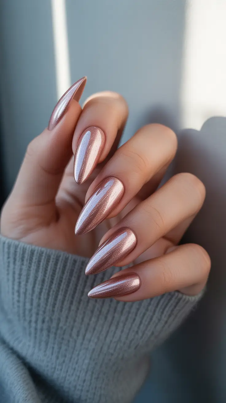 winter nails design and color ideas 2025-2026 Rose Chrome Glow