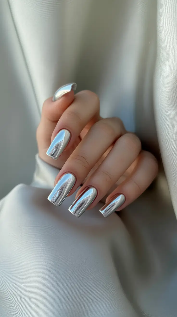winter nails design and color ideas 2025-2026 Silver Mirror Perfection