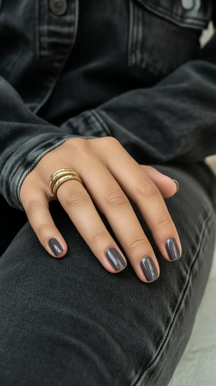 winter nails design and color ideas 2025-2026 Charcoal Chic Minimalism